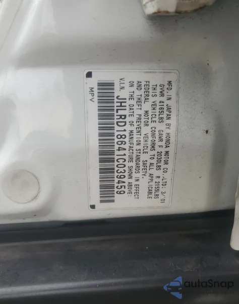 2001 Honda Cr-V Ex from USA, damaged, VIN JHLRD18641C039459